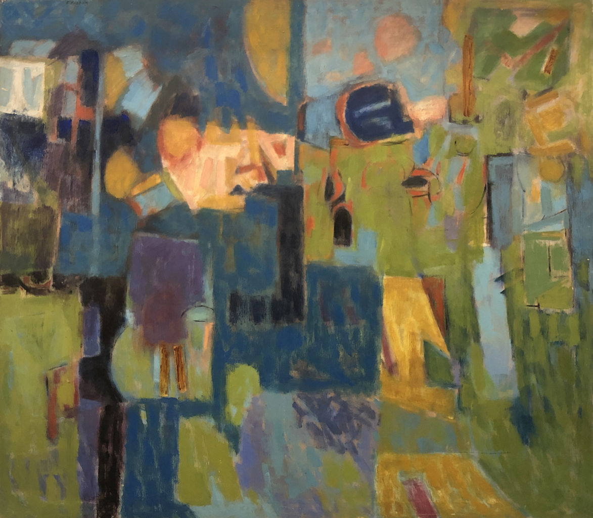 Byzantium: Abstract Painting by Ethel Fisher, 1959, oil on canvas, 48 x 54 inches, mid-twentieth century abstract painting, widely exhibited in Havana, Cuba.
