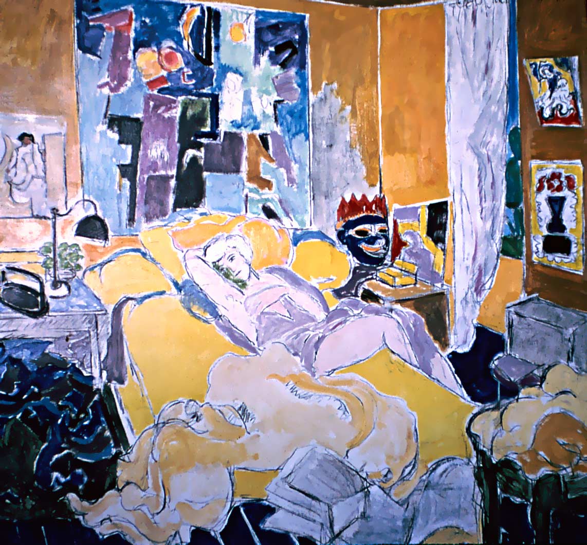 Room on E.89th St. by Ethel Fisher, 1965, oil on linen, 46 x 46 inches, twentieth century figure painting.