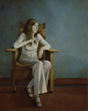 Thumbnail of Martha in Morris Chair: Large Figure Painting of artist Martha Alf in Los Angeles by Ethel Fisher, 1980, oil on canvas, 60 x 48 inches, twentieth century figure painting.