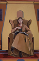Thumbnail of Seated Figure Fireplace: Large Figure Painting (self-portrait in Los Angeles Spanish style interior) by Ethel Fisher, 1969, oil on canvas, 66 x 42 inches, mid-twentieth century figure painting.
