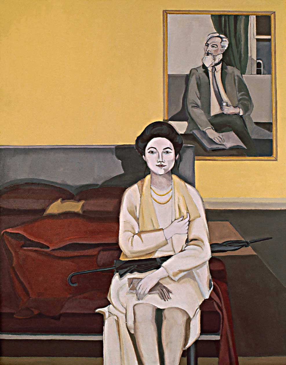 Thumbnail of Alice Baber and Paul Jenkins by Ethel Fisher, 1967, oil on canvas, 51 x 40 inches, twentieth century figure painting.