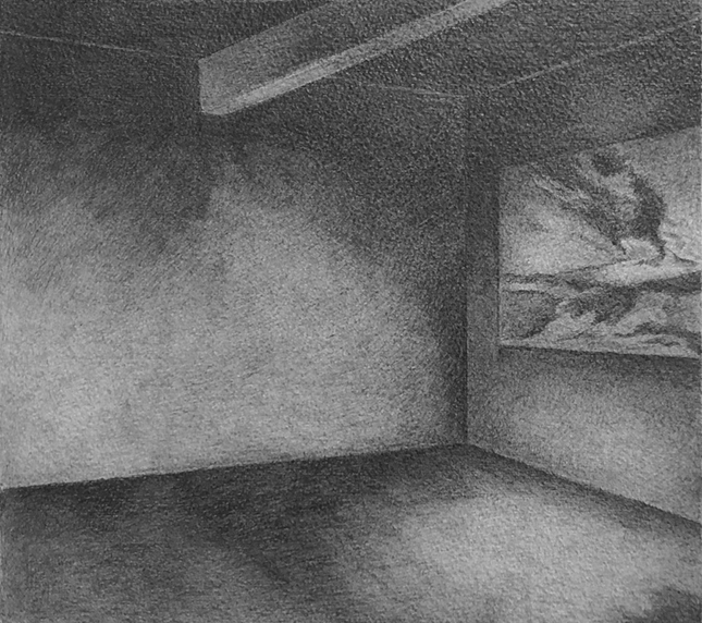 Tunisian Sunset: Drawing by Ethel Fisher, 1976, graphite on Arches paper, 20 x 14 (9 x 10) inches.
