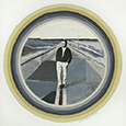 Thumbnail of Juan Genoves as Figure in Road: Collage of Juan Genoves, a Spanish artist, as a formal study of figure and road, by Ethel Fisher, 1968, mixed media, 12 x 11.5 inches, mid-twentieth century collage series of New York artists, New York, Cuban, and other architectural landmarks.