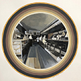 Thumbnail of an American Drugstore in 1938: Collage of an Interior, American Drugstore in 1932, by Ethel Fisher, 1972, mixed media, 14 x 14 inches, mid-twentieth century collage series of New York artists, New York, Cuban, and other architectural landmarks.